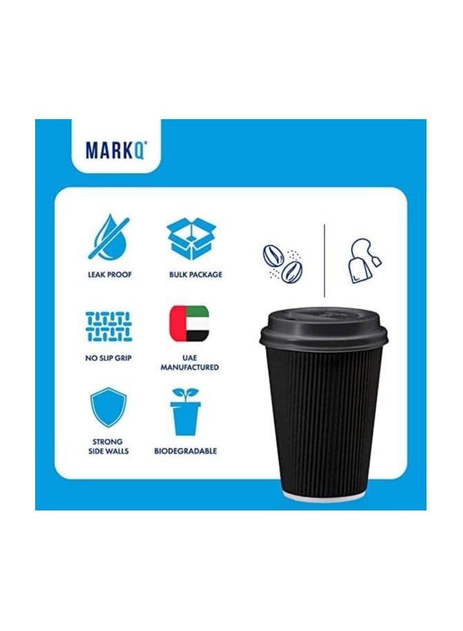 MARKQ [25 Sets] 12 oz. Black Disposable Coffee Cups with Lids - Triple Wall Ripple Paper Cups for Hot & Cold Drinks - Image 3