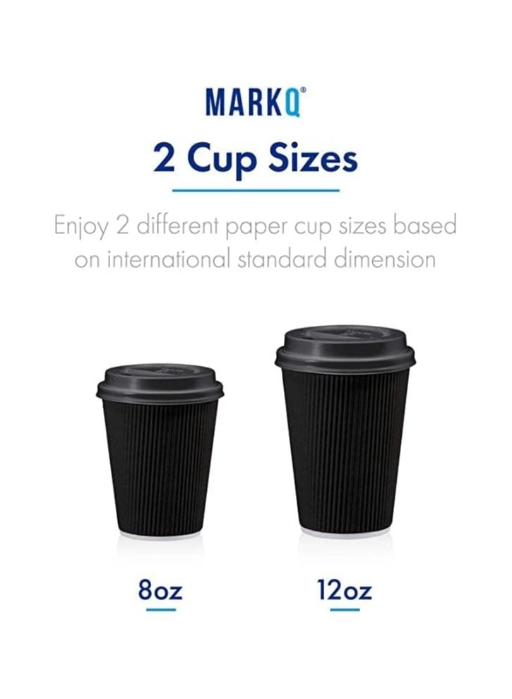 MARKQ [25 Sets] 12 oz. Black Disposable Coffee Cups with Lids - Triple Wall Ripple Paper Cups for Hot & Cold Drinks - Image 4