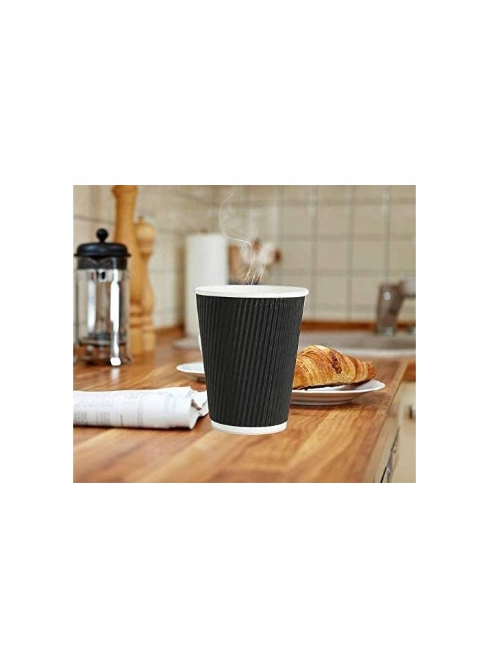 MARKQ [25 Sets] 12 oz. Black Disposable Coffee Cups with Lids - Triple Wall Ripple Paper Cups for Hot & Cold Drinks - Image 5