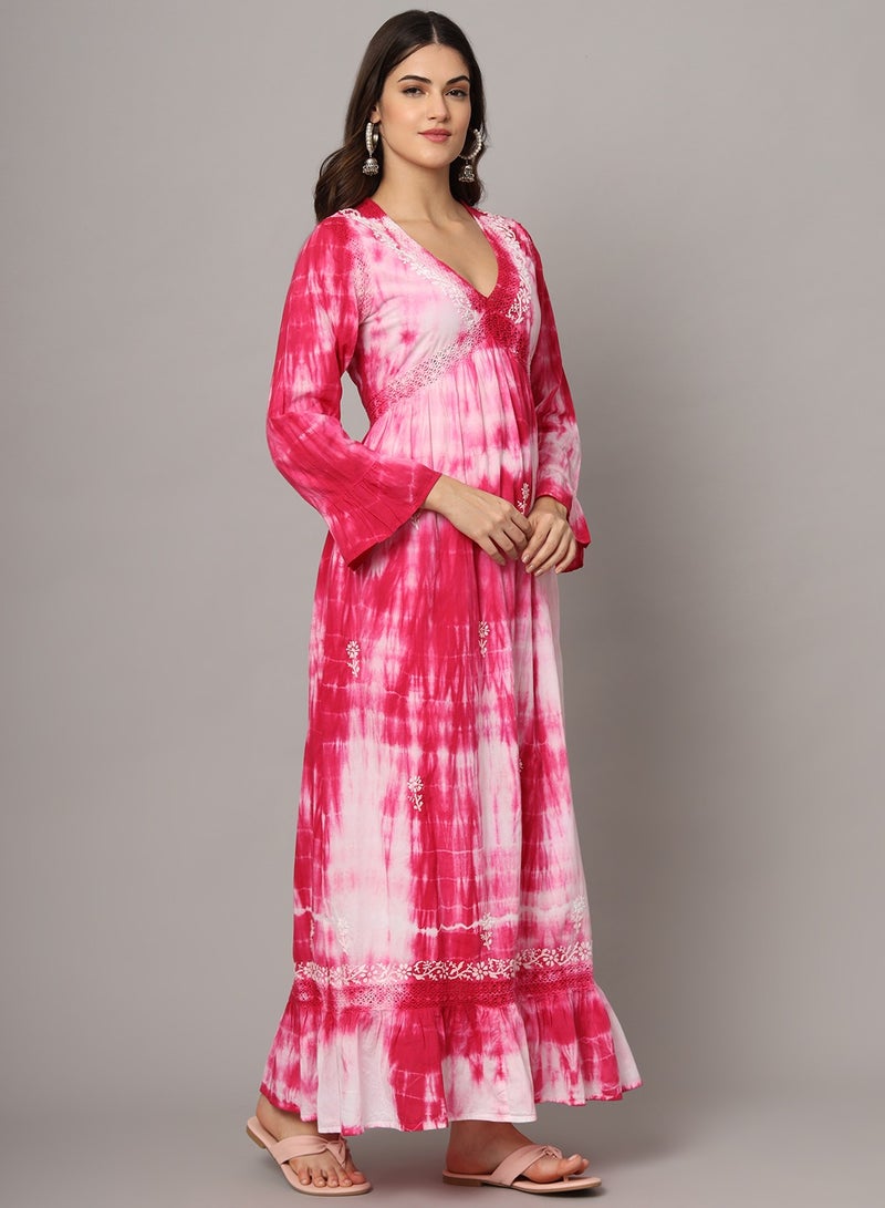 الايا جلابية نسائية مطرزة يدوياً بالقطن شيكانكاري بألوان صبغ ربطة - Image 4