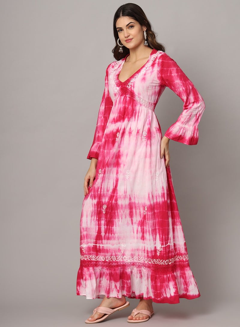 الايا جلابية نسائية مطرزة يدوياً بالقطن شيكانكاري بألوان صبغ ربطة - Image 3