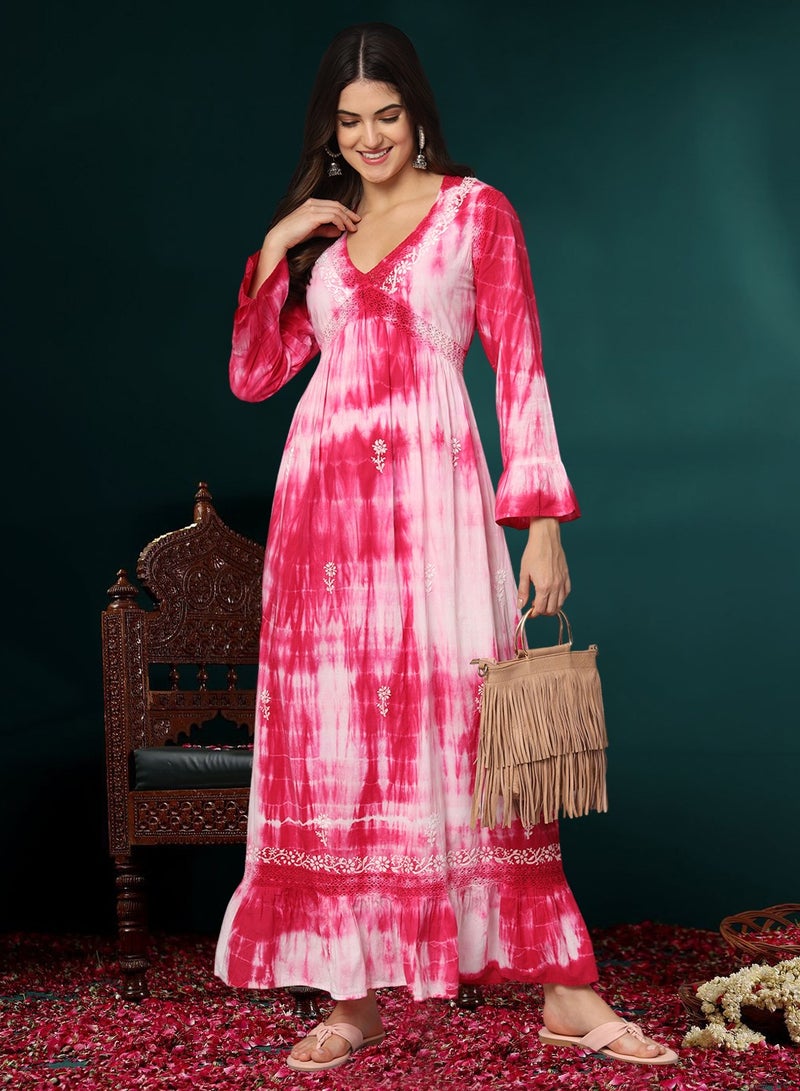 الايا جلابية نسائية مطرزة يدوياً بالقطن شيكانكاري بألوان صبغ ربطة - Image 5