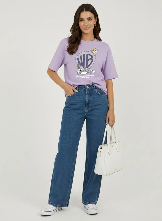 Looney Tunes Graphic Print Round Neck Fashion T-shirt