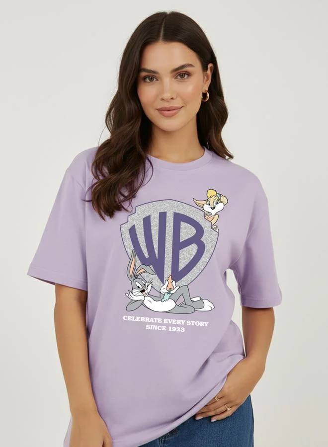 Looney Tunes Graphic Print Round Neck Fashion T-shirt