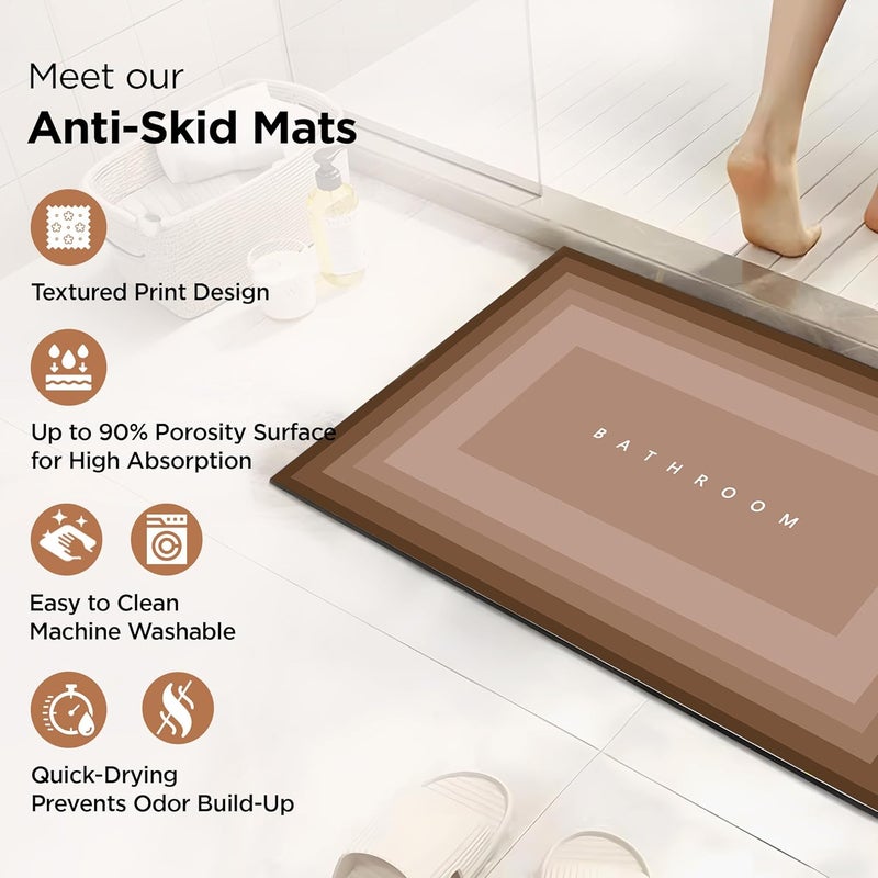 UMAI Polyester Rubber Bathroom Mat (40 * 60cm) Bath Mat | Anti Skid Mat for Bathroom Floor | Bathroom Accessories | Bathroom Mats Water Soak | Non Slip Mat for Bathroom | Floor Mat- Gradient Brown - Image 4