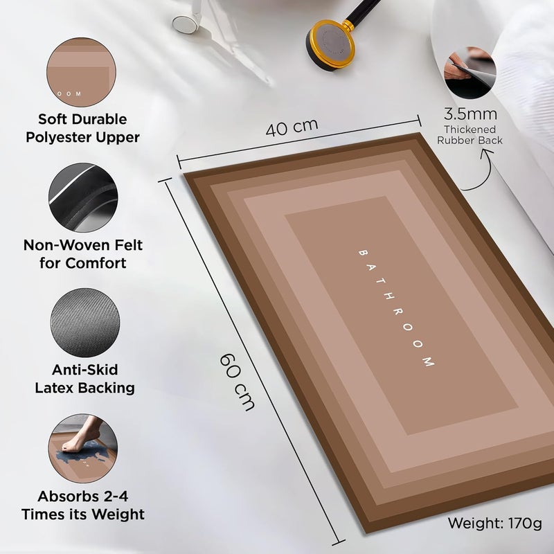 UMAI Polyester Rubber Bathroom Mat (40 * 60cm) Bath Mat | Anti Skid Mat for Bathroom Floor | Bathroom Accessories | Bathroom Mats Water Soak | Non Slip Mat for Bathroom | Floor Mat- Gradient Brown - Image 2