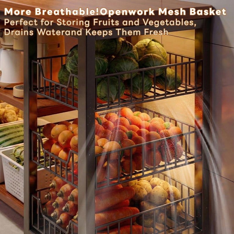 Sharpdo 120cm Kitchen Island Cart with Storage Shelves & Wire Baskets – Rolling Kitchen Organizer Rack - Image 4