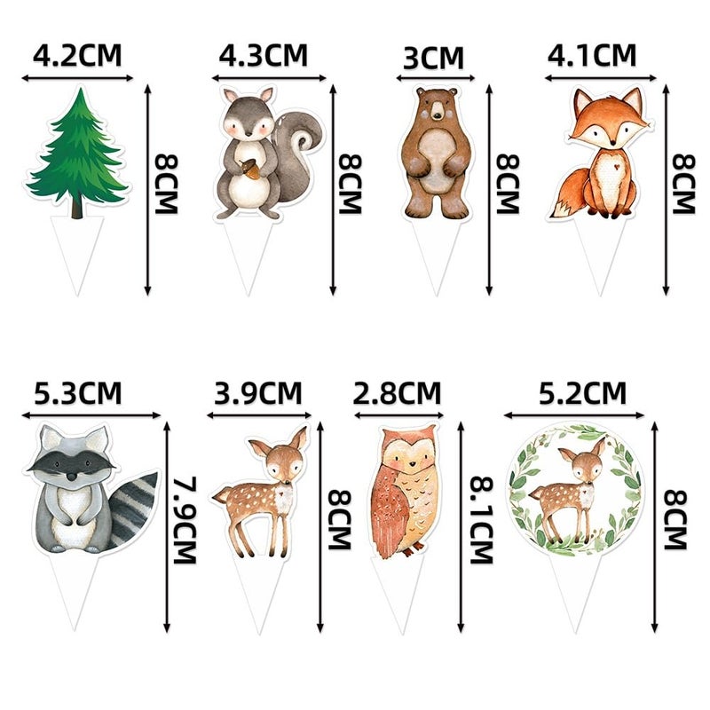 yuuzue 24pcs Woodland Animals Cake Topper, Baby Shower Decorations, Double-Sided Printed Forest Friends Centerpiece Sticks for Wild One Camping Party Supplies - Image 2