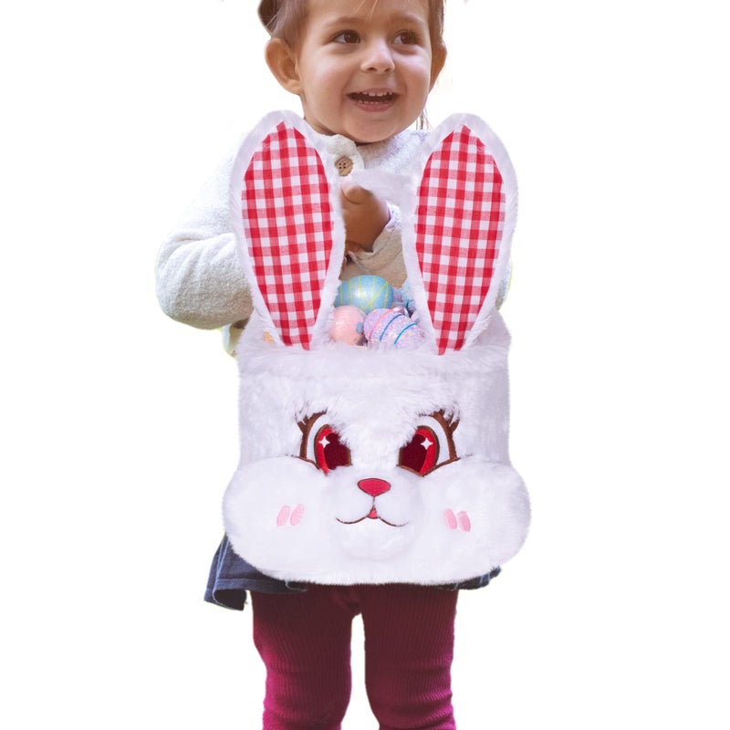 LUBOT Bunny Easter Basket for Kids 3D Cute Plush Empty Bucket with Foldable Ears and Handle Egg Hunt Tote Candy Bag Basket for Boy Girl Teens Gift Easter Basket Decor White 