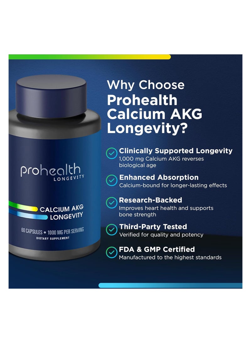 ProHealth Longevity Calcium AKG Supplement 1,000 mg, 60 Capsules, Enhanced Calcium Absorption for Bone Density, Heart Health, Metabolic Support & Longevity - Image 5