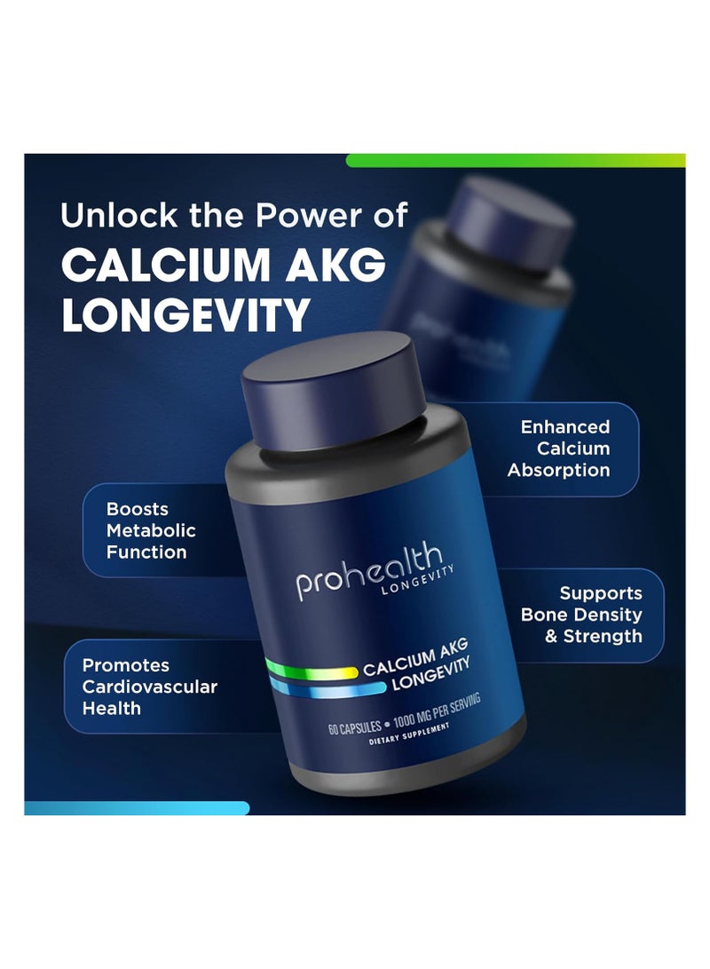 ProHealth Longevity Calcium AKG Supplement 1,000 mg, 60 Capsules, Enhanced Calcium Absorption for Bone Density, Heart Health, Metabolic Support & Longevity - Image 2