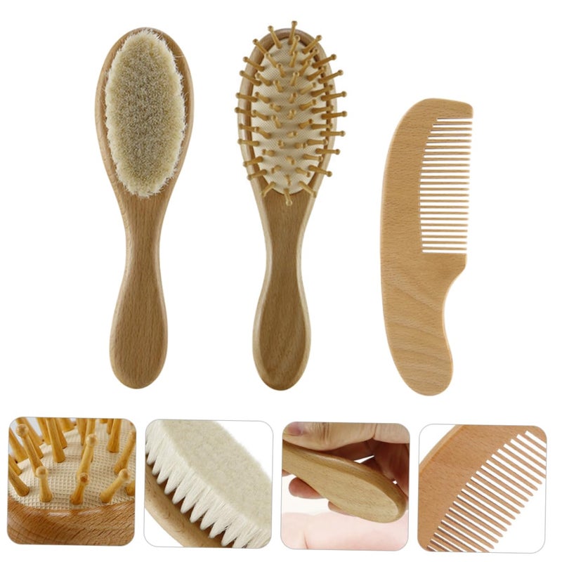 3Pcs Baby Bath Brush Set With Handle Comb Soft Bristles For Scalp Care Newborn - Image 3