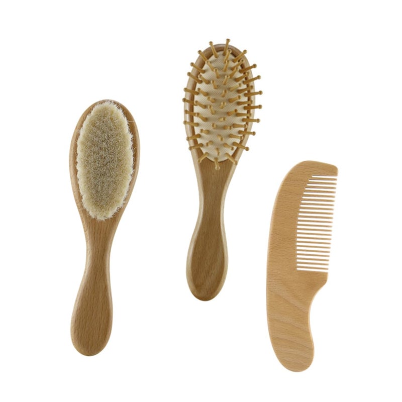 3Pcs Baby Bath Brush Set With Handle Comb Soft Bristles For Scalp Care Newborn - Image 2