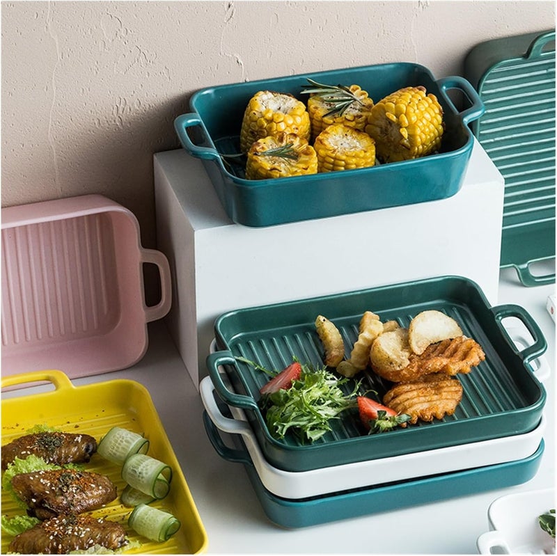 Baking Dish Binaural Baking Dish Baking Microwave Oven Dining Dish Home Ceramic Dish Baking Rice Plate Salad Plate Lasagna Pans (Color : B) - Image 3
