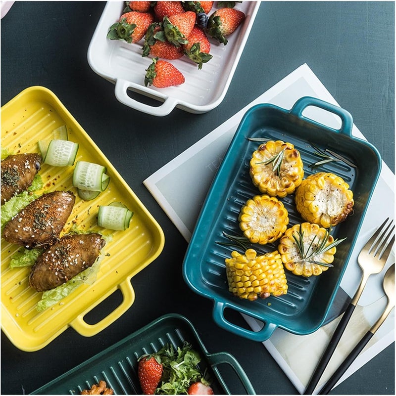 Baking Dish Binaural Baking Dish Baking Microwave Oven Dining Dish Home Ceramic Dish Baking Rice Plate Salad Plate Lasagna Pans (Color : B) - Image 2