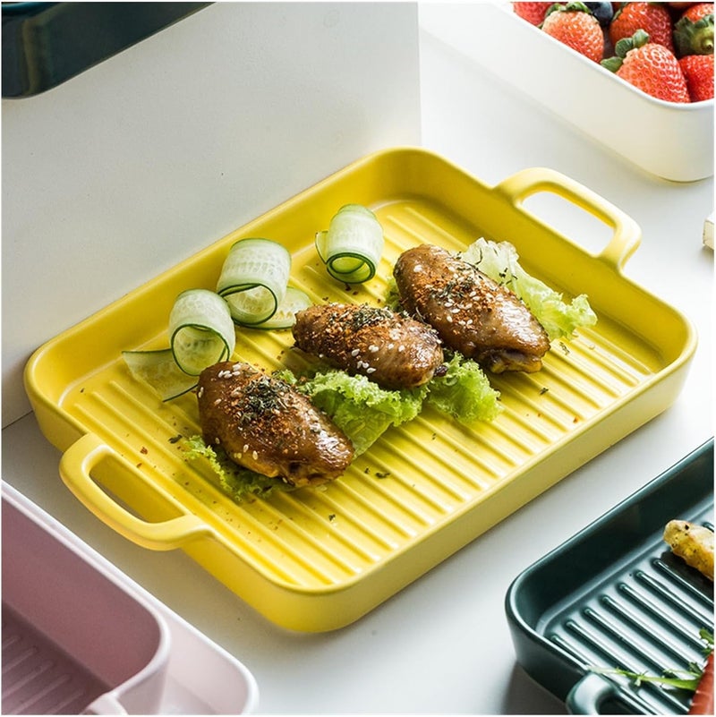 Baking Dish Binaural Baking Dish Baking Microwave Oven Dining Dish Home Ceramic Dish Baking Rice Plate Salad Plate Lasagna Pans (Color : B) - Image 5