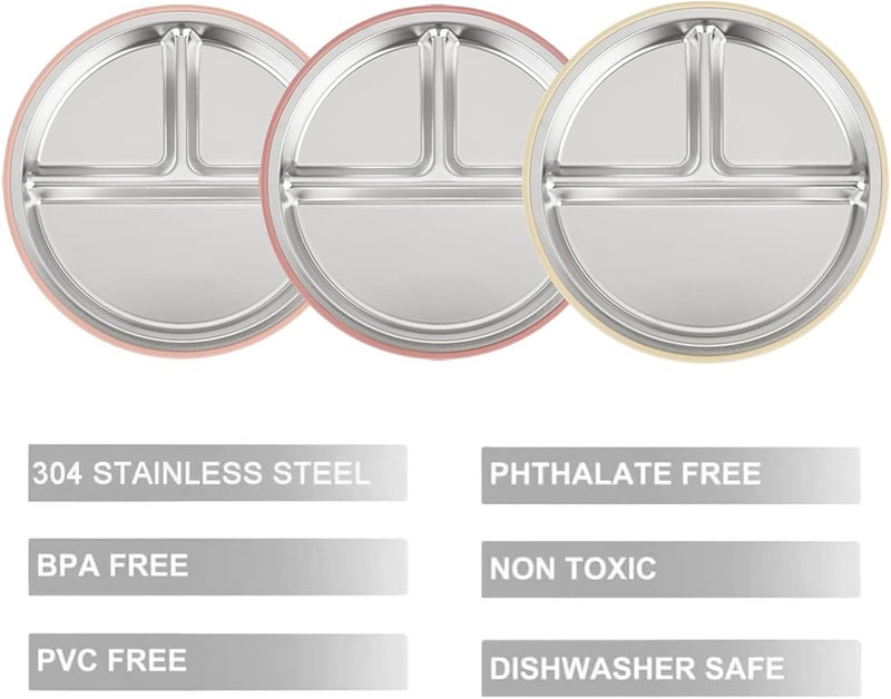 PandaEar Set of 3 Stainless Steel Plates for Children with Suction, Divided Plates for Children for Autonomous Weaning, Non-Slip Feeding Set (Pink) - Image 4