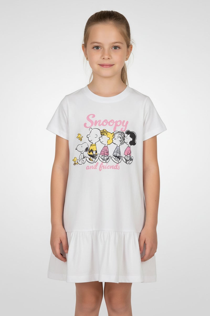 Peanuts Kids Girl Graphic Print Dress, White - Image 1