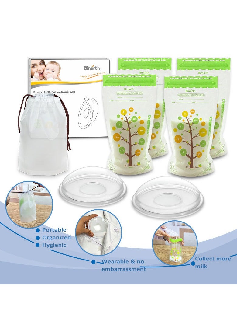 Bimirth Breastfeeding Set,4 Piece Baby Self-standing Bottom Design Breast Milk Storage Bags With Double Zipper, 250 ml，2 Breastmilk Collector，1 Storage bag  - Image 2