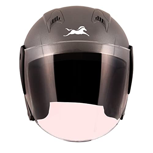 TVS Open Face Helmet for Men and Women, ISI DOT Certified, Matt Finish, Clear Visor, Colour: Grey, Size: M - Image 1