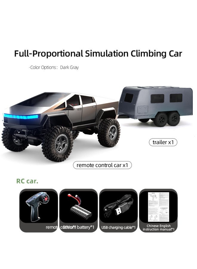 JJRC Cyberpickup Simulation Tesla Off-road Climbing Car Four-wheel Drive Big Foot RC Remote Control Car Boy Toy-Color:Dark Gray Trailer Model (english Version) - Image 1