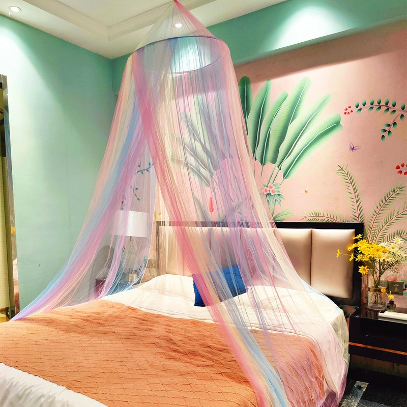 Eimilaly Rainbow Bed Canopy for Girls Mosquito Net, Easy Installation Princess Canopy for Kids Bed Room Decor - Image 1