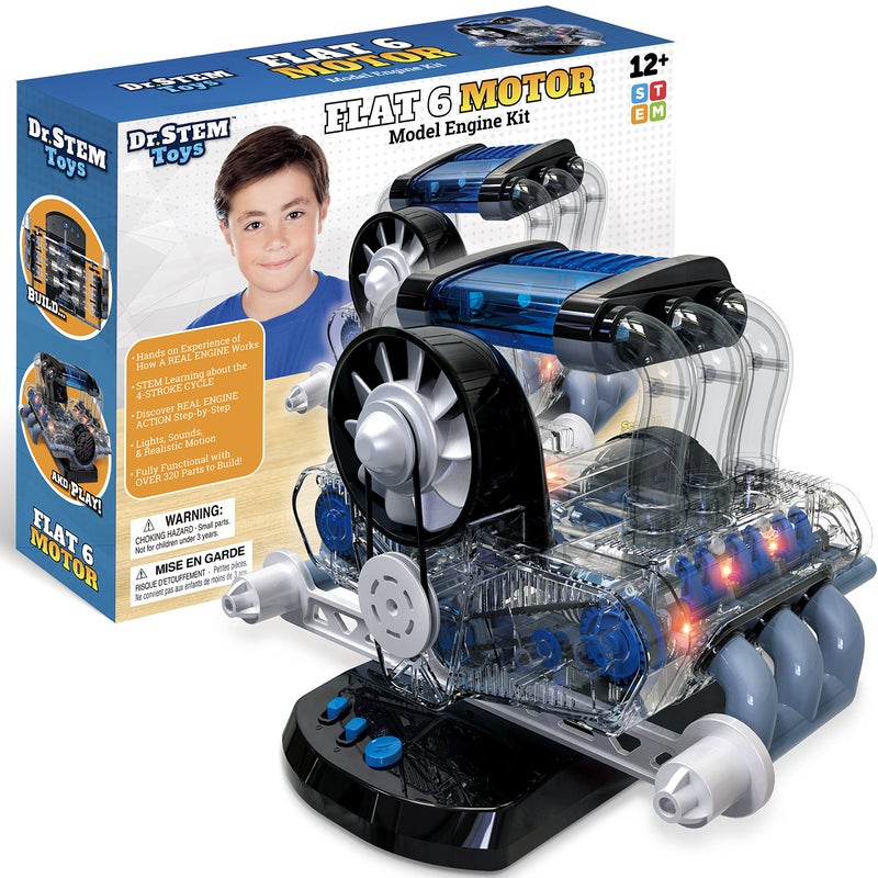 Dr. STEM Toys Dr STEM Toys Model Engine Kit for Boys  Girls Ages 12 Realistic Replica Flat 6 Motor Has Over 320 Parts Real Motorized Action LED Lights  Sound Effects Comes with Detailed Directions - Image 2