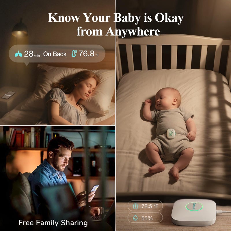 Sense-U Pro Baby Monitor(Long Range) â€“ Tracks Breathing Movement, Rollover & Temperature Anywhere for Better Sleep, Simple Clip-On Smart Tracker with Arousal Vibration, Audible Alerts & Sleep Analysis - Image 3