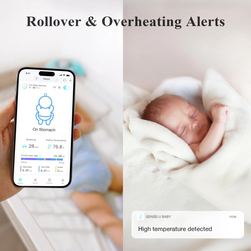 Sense-U Pro Baby Monitor(Long Range) â€“ Tracks Breathing Movement, Rollover & Temperature Anywhere for Better Sleep, Simple Clip-On Smart Tracker with Arousal Vibration, Audible Alerts & Sleep Analysis - Image 5