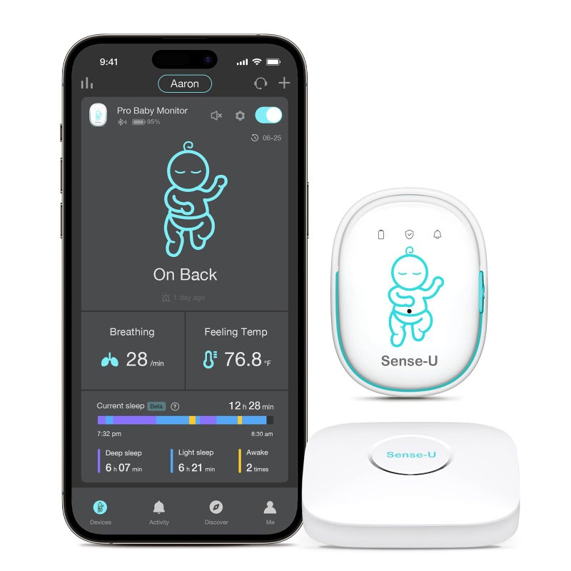 Sense-U Pro Baby Monitor(Long Range) â€“ Tracks Breathing Movement, Rollover & Temperature Anywhere for Better Sleep, Simple Clip-On Smart Tracker with Arousal Vibration, Audible Alerts & Sleep Analysis - Image 1