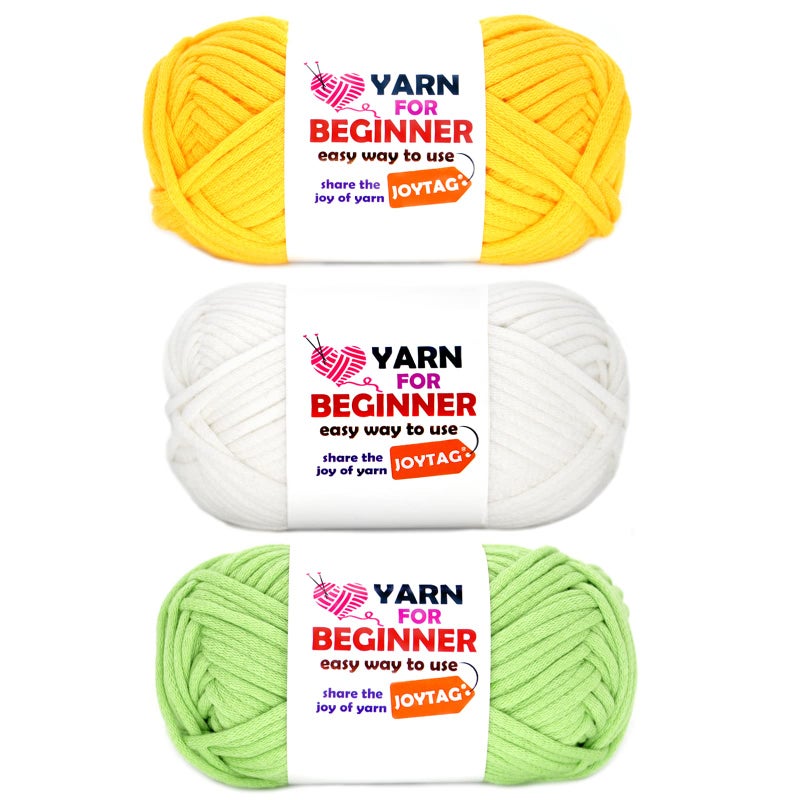 Yarn for Crocheting and Knitting Cotton Crochet Knitting Yarn for Beginners with EasytoSee Stitches CottonNylon Blend Easy Yarn for Beginners Crochet Kit3x50gYellowWhiteGreen