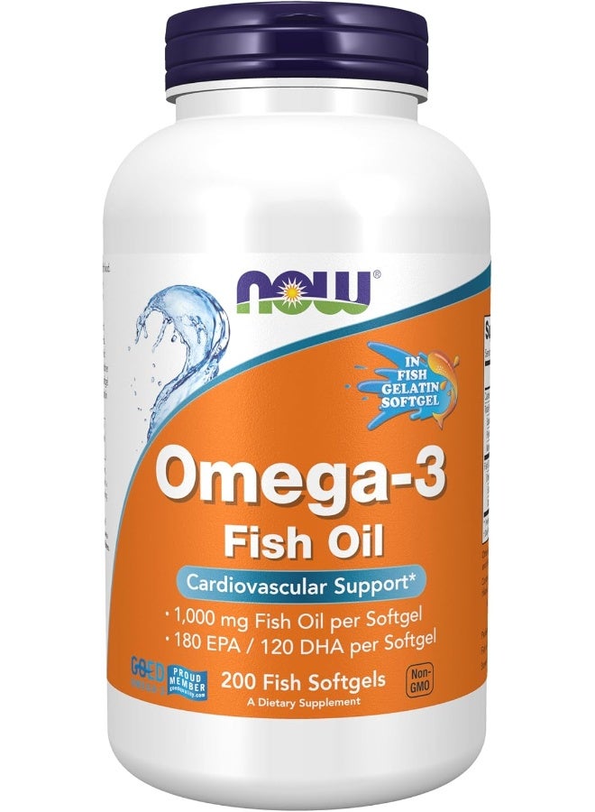 Now Foods Omega-3 1000mg, Molecularly Distilled 200 Fish Softgels 180 EPA /120 DHA - Image 1