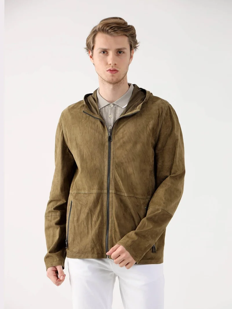 دوفي Khaki Men's Regular Fit Hooded Coat