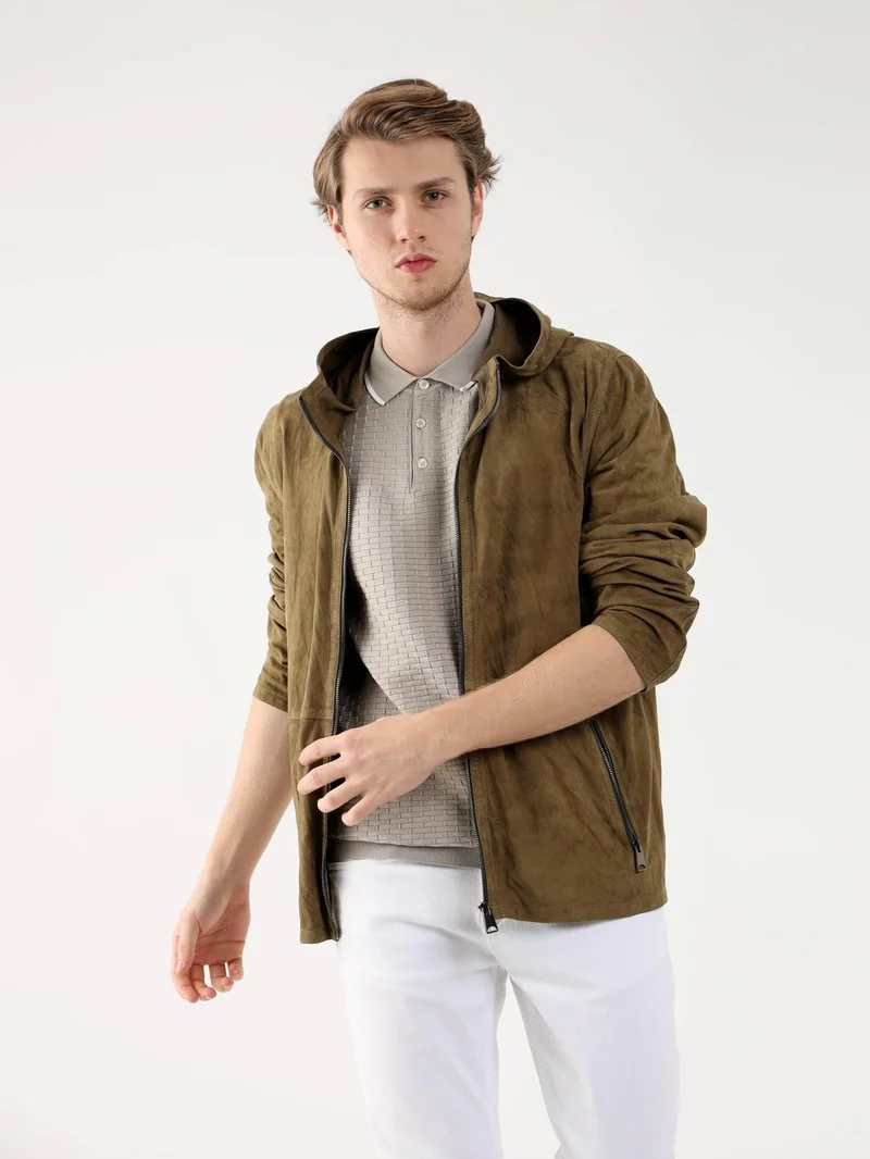 دوفي Khaki Men's Regular Fit Hooded Coat
