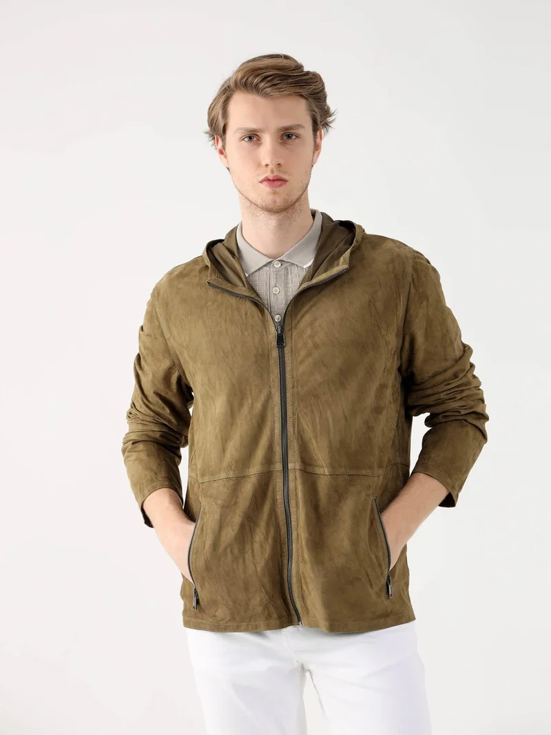 دوفي Khaki Men's Regular Fit Hooded Coat