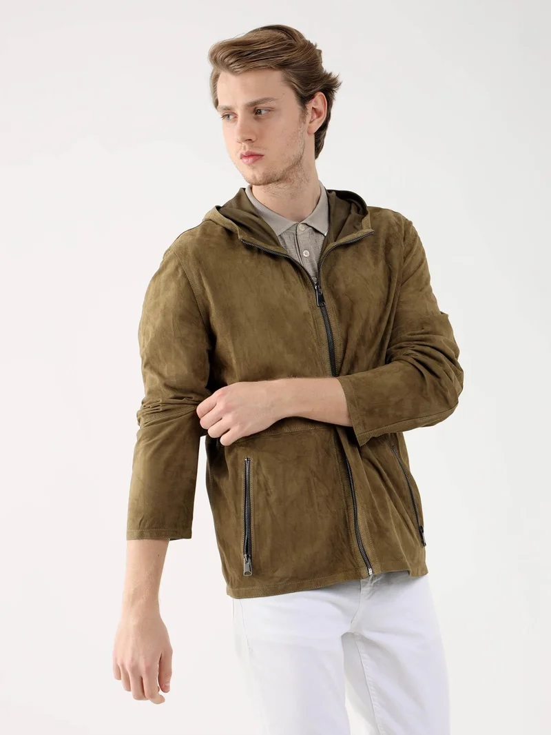 دوفي Khaki Men's Regular Fit Hooded Coat