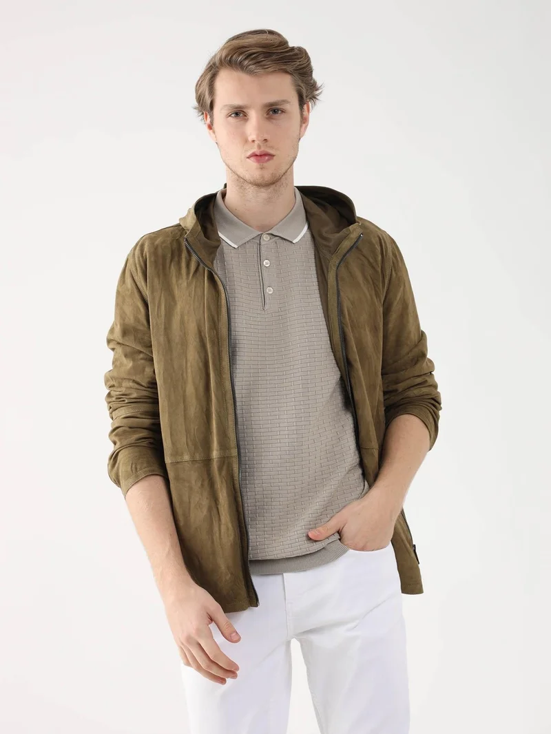 دوفي Khaki Men's Regular Fit Hooded Coat