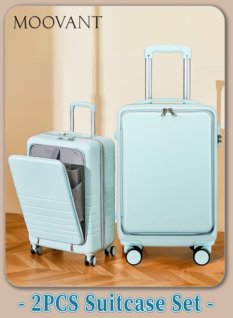 Moovant 2PCS Fashion Travel Suitcase Set, 20inch and 26inch Travel Trunk, Convenient Front Opening Luggage, with Digital Combination Lock, 360° Mute Wheels, Easy for 2 Weeks Trip, ABS+PC Material, Blue - Image 1