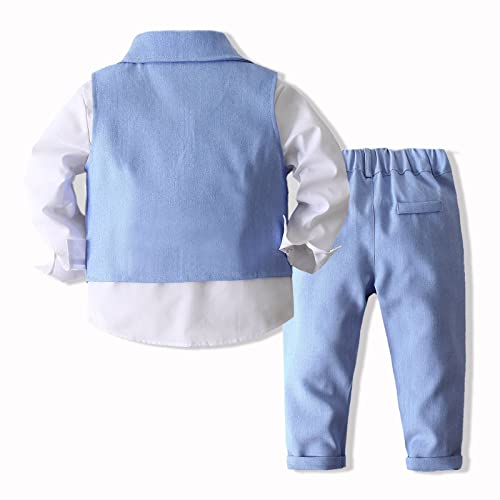 Kimocat Baby Boys Gentleman Bowtie Formal Outfit Suits Tuxedo Vest Wedding Party Suit (as1, Age, 12_Months, Blue 3) - Image 2