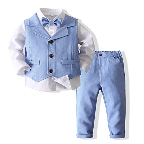 Kimocat Baby Boys Gentleman Bowtie Formal Outfit Suits Tuxedo Vest Wedding Party Suit (as1, Age, 12_Months, Blue 3) - Image 1