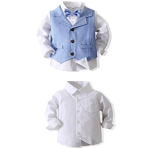 Kimocat Baby Boys Gentleman Bowtie Formal Outfit Suits Tuxedo Vest Wedding Party Suit (as1, Age, 12_Months, Blue 3) - Image 3
