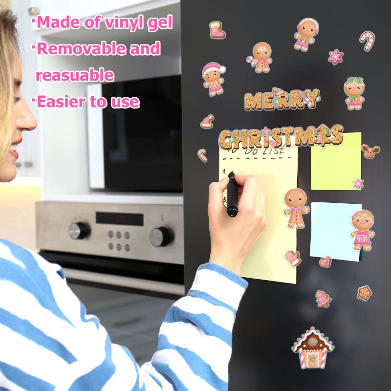 Whaline 40Pcs Christmas Thick Gel Clings Cute Pink Gingerbread Man Candy House Window Gel Decals for Home Classroom Nursery Xmas Party Decor - Image 4