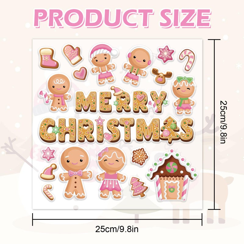 Whaline 40Pcs Christmas Thick Gel Clings Cute Pink Gingerbread Man Candy House Window Gel Decals for Home Classroom Nursery Xmas Party Decor - Image 5