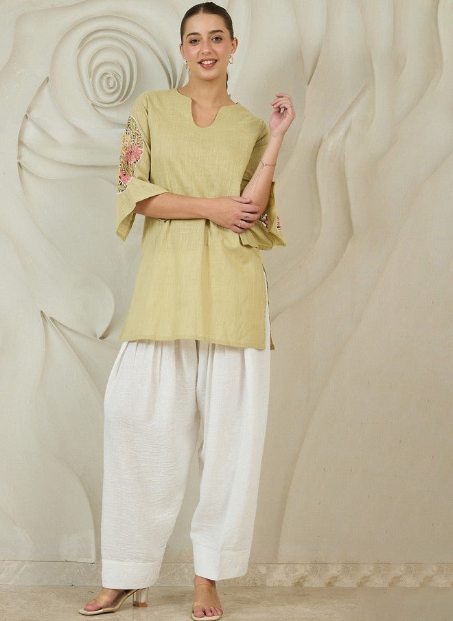 Athena Floral Embroidered Cotton Kurta With Salwar For Women - Image 1