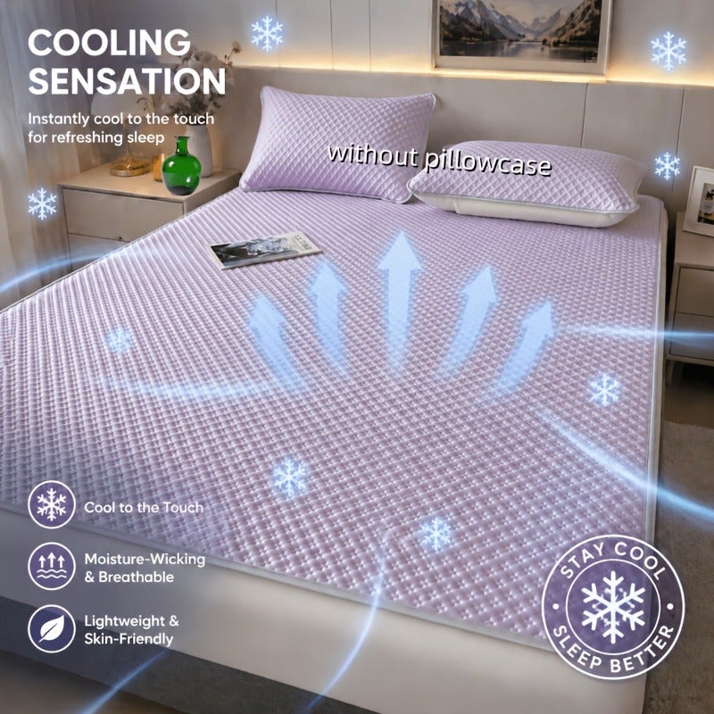 Summer Cooling Luxurious Cooling Mat, Soft Skin-Friendly Breathable Cool Waffle Cooling Pad Single Double Bed Adaptable Foldable Portable 4-Corner Fixed Straps Moisture-Wicking Machine Washable Bedroom Dorm Living Room Outdoor Camping All-Season Mat - Image 1