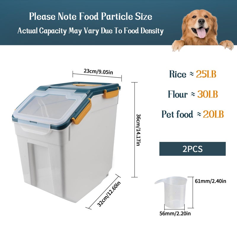 Begino Large Flour Storage Container Bin 25lb, 2Pack Airtight Rice Storage Containers with Wheels Seal Locking Lid, BPA Free with Measuring Cup&Scoop for Flour, Rice, Grain(Blue) - Image 2