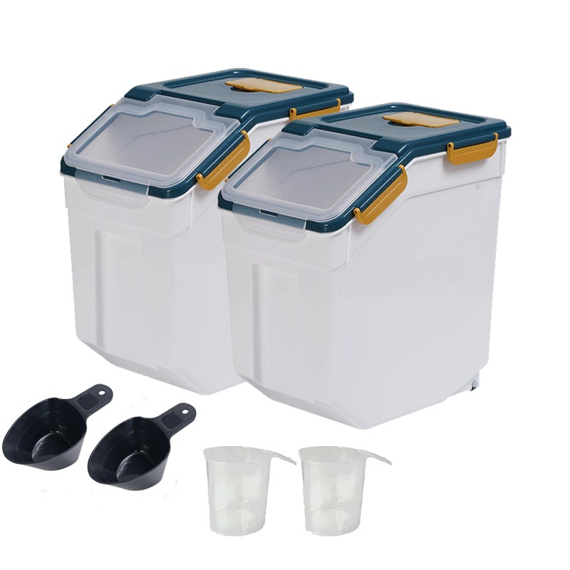 Begino Large Flour Storage Container Bin 25lb, 2Pack Airtight Rice Storage Containers with Wheels Seal Locking Lid, BPA Free with Measuring Cup&Scoop for Flour, Rice, Grain(Blue) - Image 1