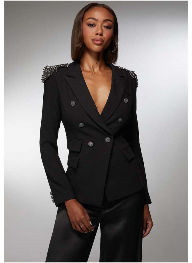 bebe - Studded Shoulder Double Breast Tailored Blazer - Image 1