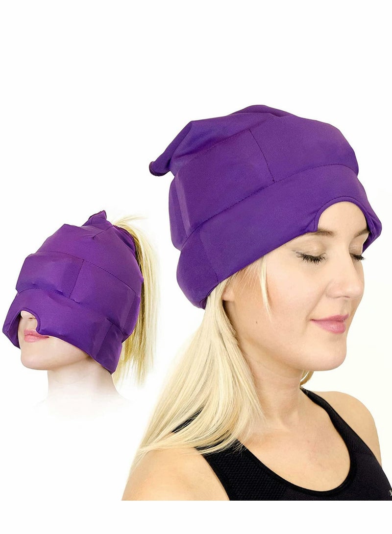 Y&D Headache Relief Cap Form Fitting Ice Head Wrap A Mask or Hat Used for Tension Relief. Stretchy, Comfortable, Cool, Purple  - Image 1