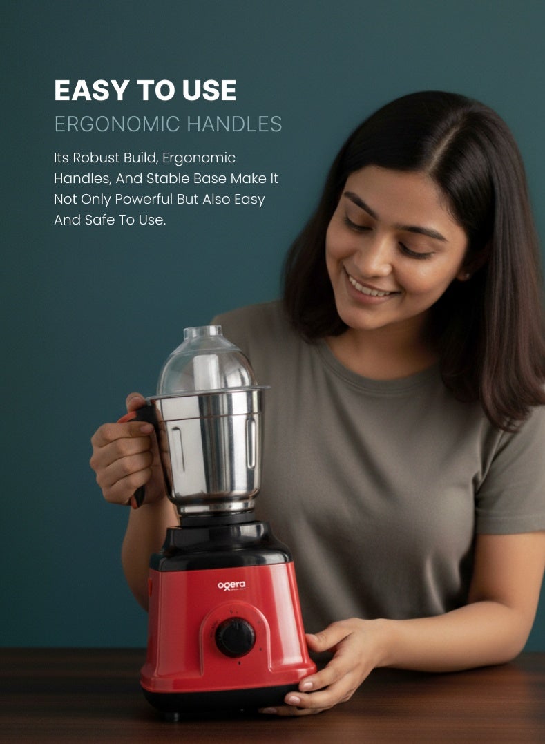 أوجيرا خلاط ومطحنة 3 في 1 | محرك قوي 750 واط مع 3 سرعات ووضع النبض | أوعية ستانلس ستيل مانعة للتسرب | مثالي للسموثي والميلك شيك والماسالا والطحن الجاف | تصميم متين | سعة 1.5 لتر | ضمان سنتين - Image 3